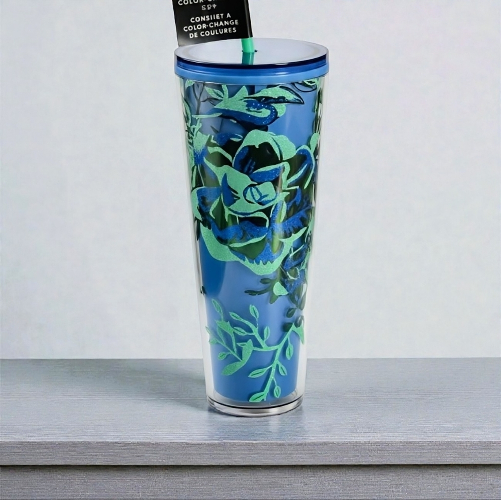 NEW Starbucks Holiday Color Changing Blue Berry Corsage Venti Cold Cup